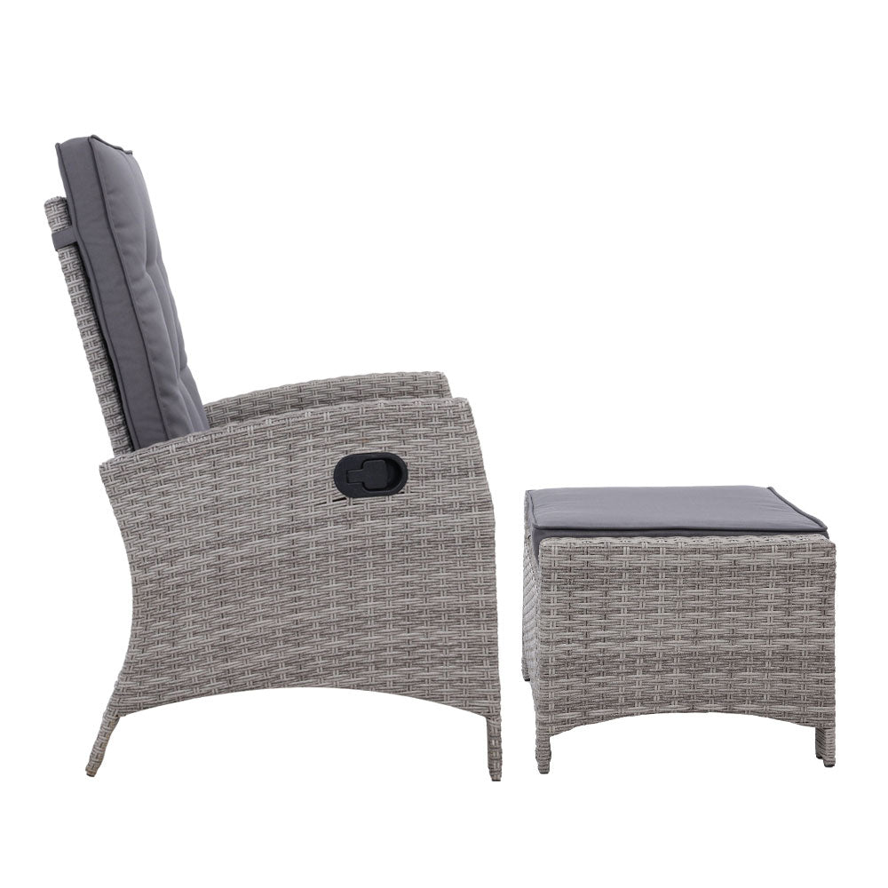 Outdoor Chairs: Gardeon 2PC Recliner Chairs Sun lounge Wicker Lounger Outdoor Furniture Adjustable Grey