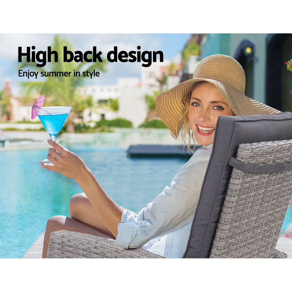 Outdoor Chairs: Gardeon 2PC Recliner Chairs Sun lounge Wicker Lounger Outdoor Furniture Adjustable Grey