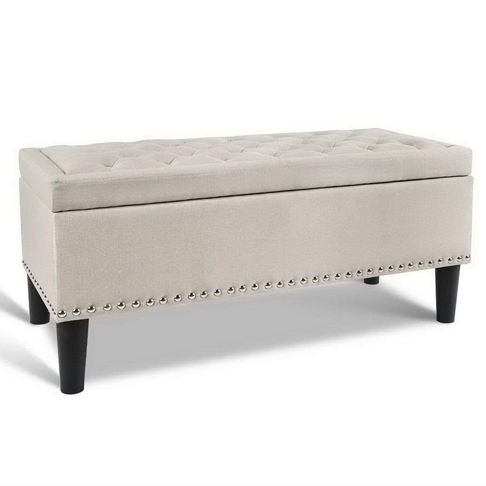 Ottomans & Footstools: Artiss Storage Ottoman Blanket Box 96cm Linen Taupe