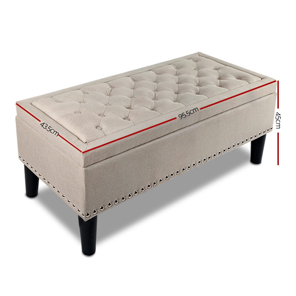 Ottomans & Footstools: Artiss Storage Ottoman Blanket Box 96cm Linen Taupe