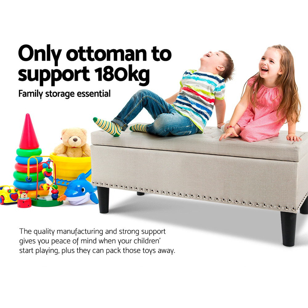 Ottomans & Footstools: Artiss Storage Ottoman Blanket Box 96cm Linen Taupe