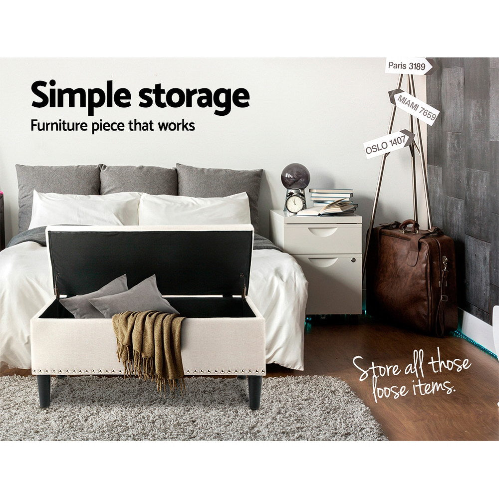 Ottomans & Footstools: Artiss Storage Ottoman Blanket Box 96cm Linen Taupe
