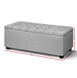 Artiss Storage Ottoman Blanket Box 97cm Button Linen Grey