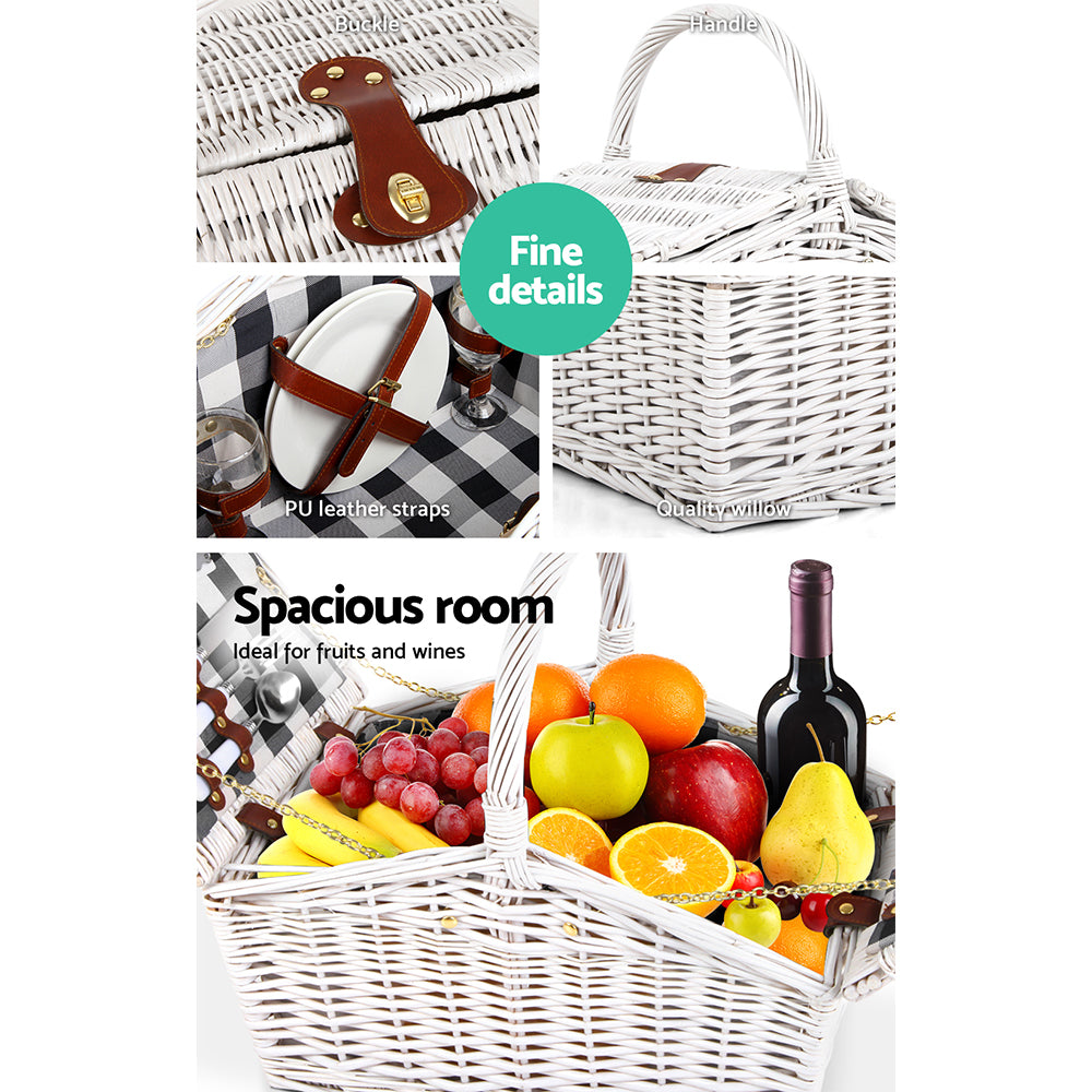 Alfresco 2 Person Picnic Basket Set Willow Vintage Baskets Insulated Blanket Bag