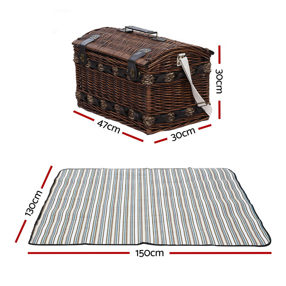 Picnic Baskets: Alfresco 4 Person Picnic Basket Set Wooden Blanket Cooler Bag Outdoor Insulated