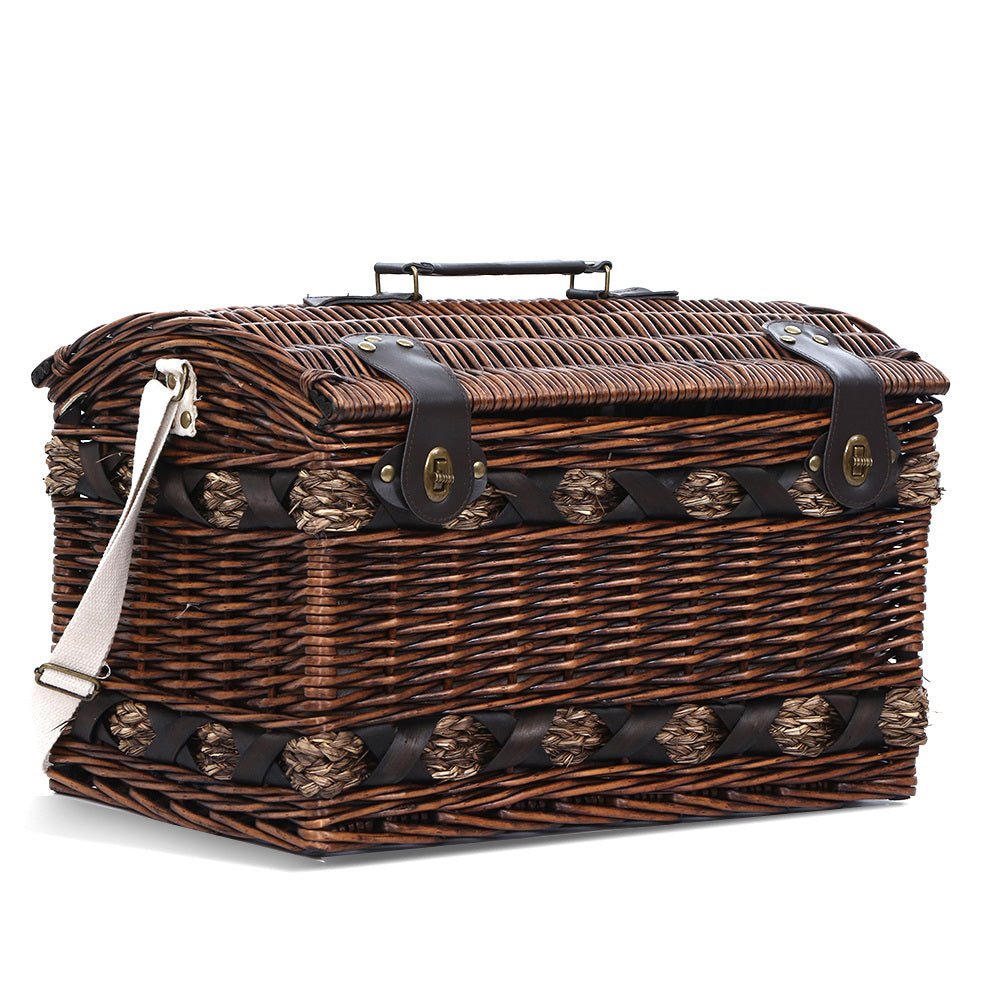 Picnic Baskets: Alfresco 4 Person Picnic Basket Set Wooden Blanket Cooler Bag Outdoor Insulated