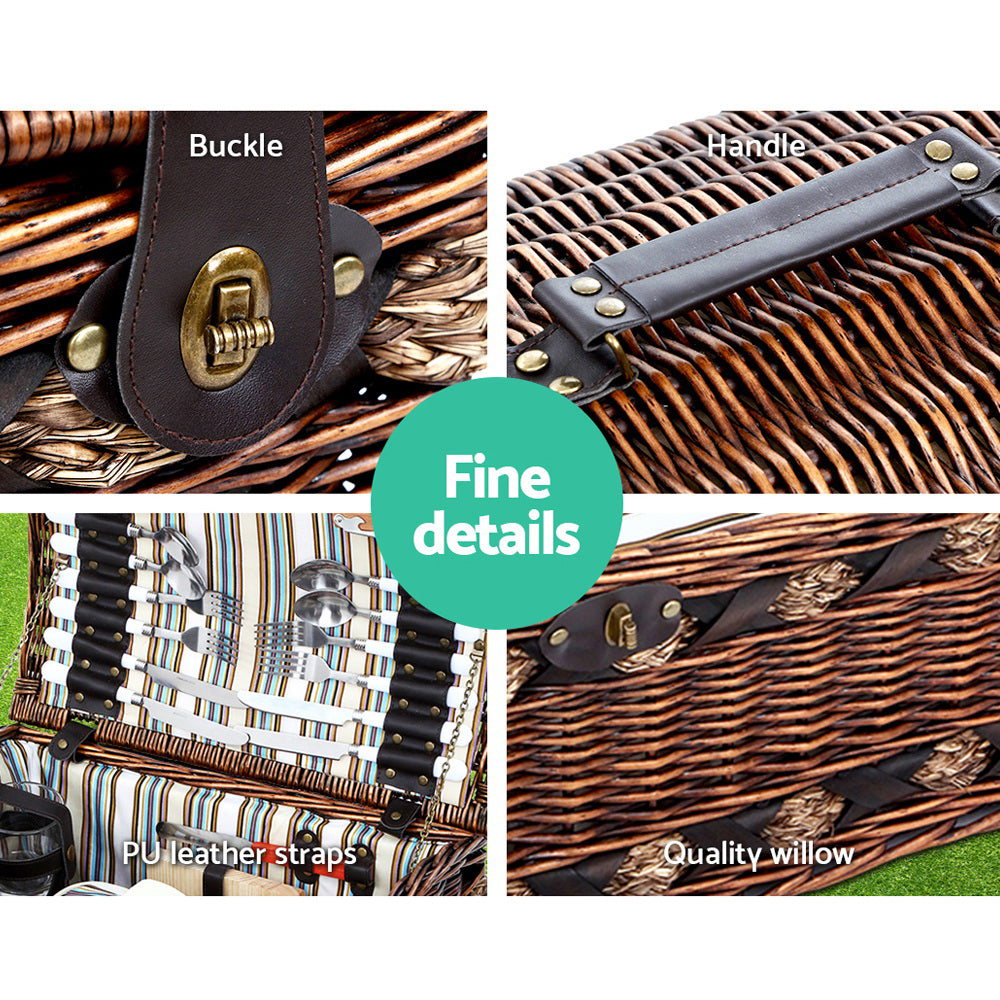 Picnic Baskets: Alfresco 4 Person Picnic Basket Set Wooden Blanket Cooler Bag Outdoor Insulated