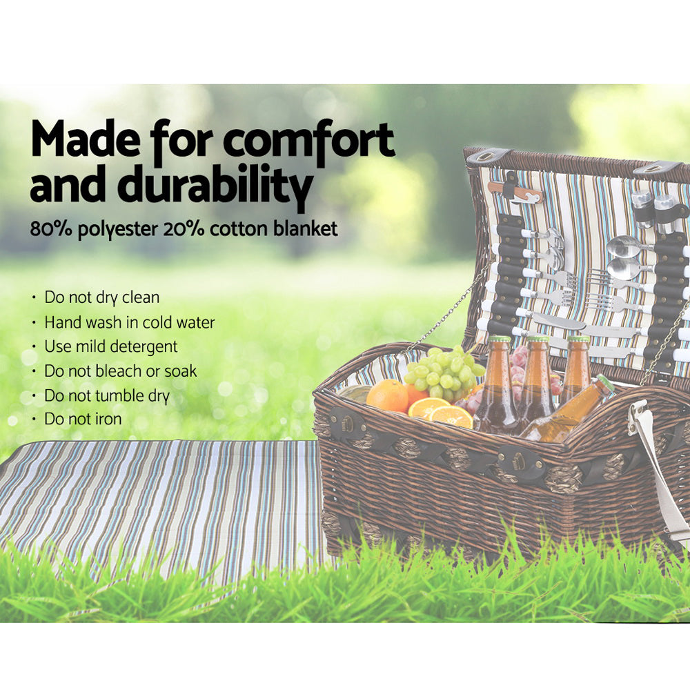 Picnic Baskets: Alfresco 4 Person Picnic Basket Set Wooden Blanket Cooler Bag Outdoor Insulated
