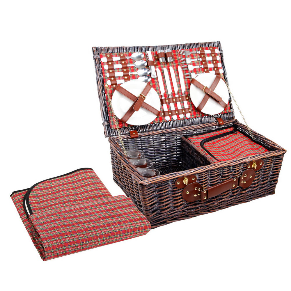 Picnic Baskets: Alfresco 4 Person Picnic Basket Set Insulated Blanket Bag Red
