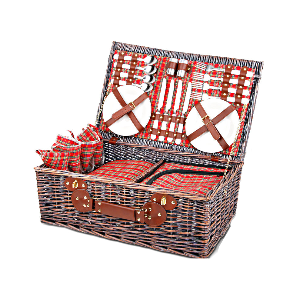 Picnic Baskets: Alfresco 4 Person Picnic Basket Set Insulated Blanket Bag Red