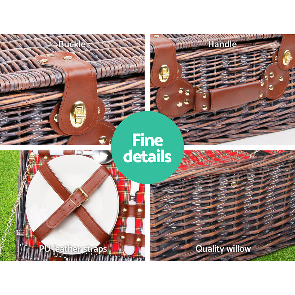 Picnic Baskets: Alfresco 4 Person Picnic Basket Set Insulated Blanket Bag Red