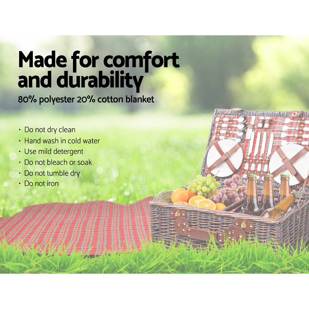 Picnic Baskets: Alfresco 4 Person Picnic Basket Set Insulated Blanket Bag Red