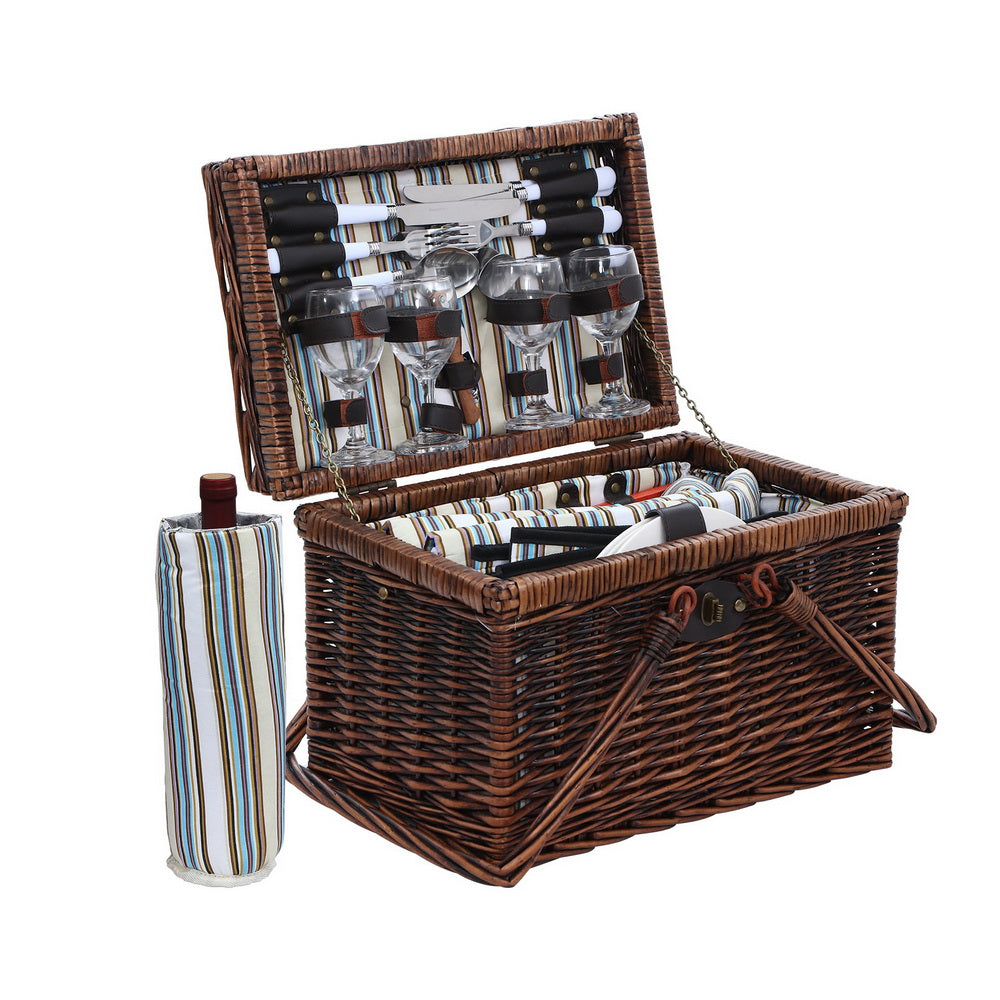 Picnic Baskets: Alfresco 4 Person Picnic Basket Set Deluxe Folding Outdoor Insulated Liquor bag