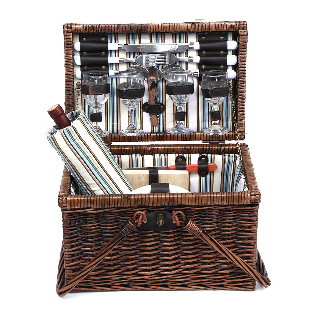 Picnic Baskets: Alfresco 4 Person Picnic Basket Set Deluxe Folding Outdoor Insulated Liquor bag