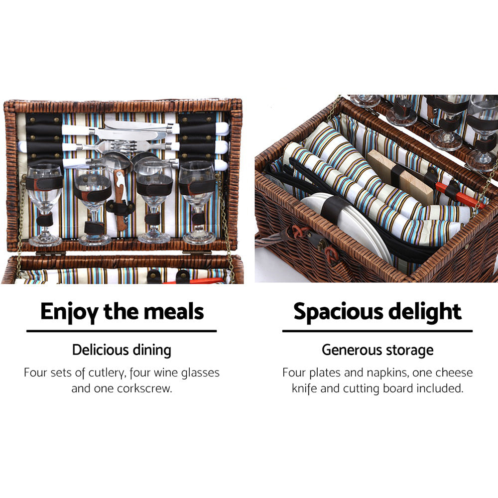Picnic Baskets: Alfresco 4 Person Picnic Basket Set Deluxe Folding Outdoor Insulated Liquor bag
