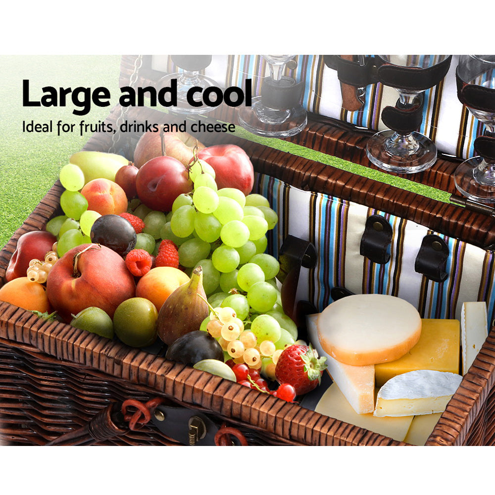 Picnic Baskets: Alfresco 4 Person Picnic Basket Set Deluxe Folding Outdoor Insulated Liquor bag