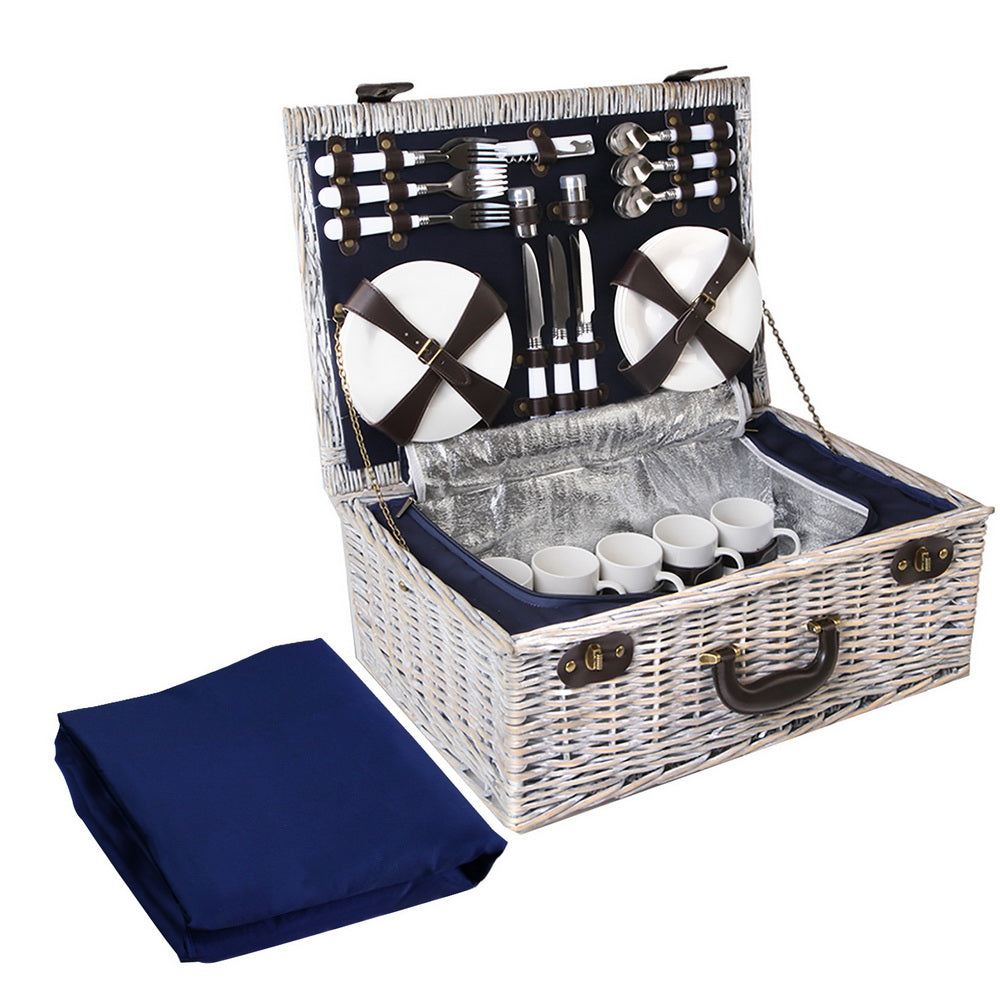 Picnic Baskets: Alfresco 6 Person Picnic Basket Set Cooler Bag Insulated Blanket Plates Navy