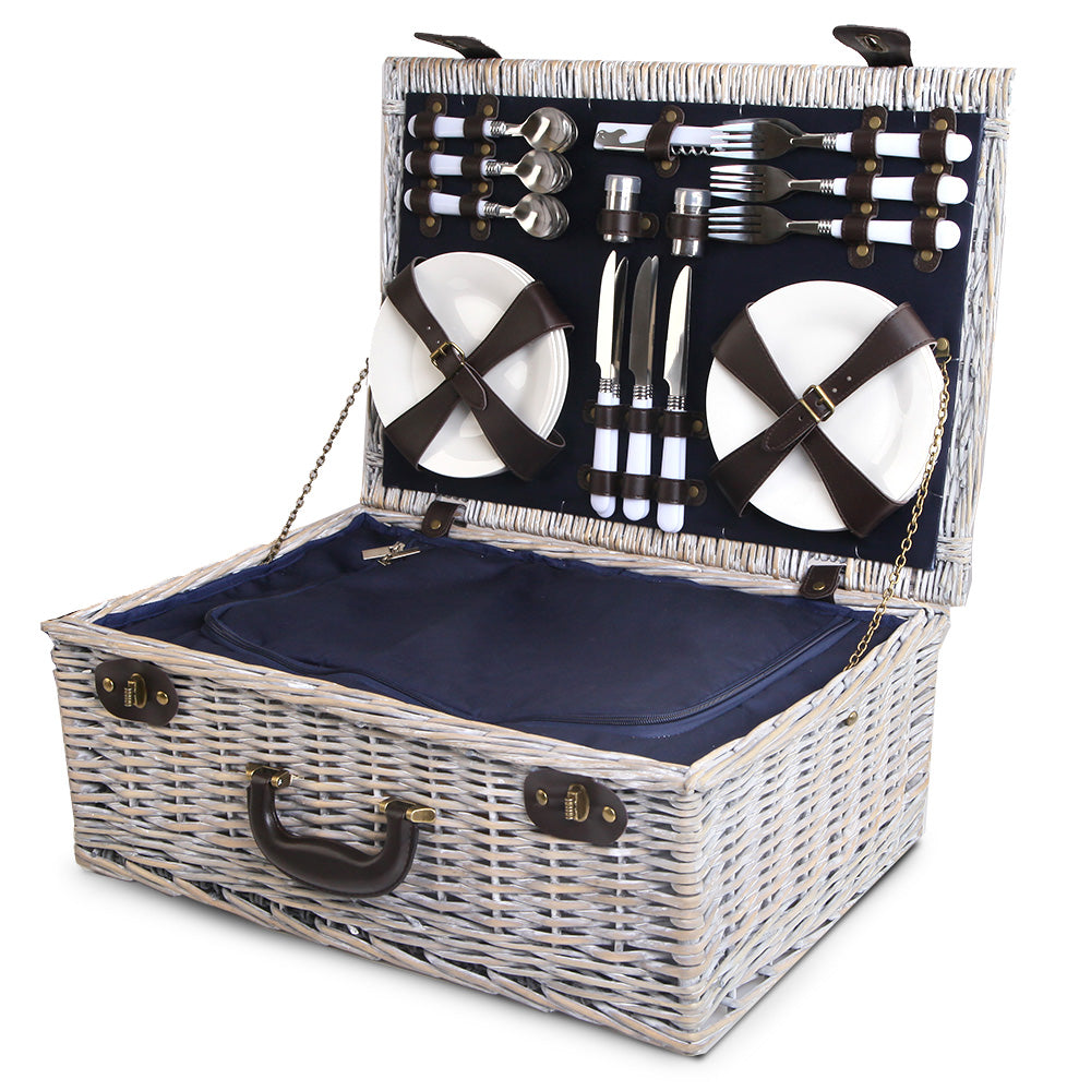 Picnic Baskets: Alfresco 6 Person Picnic Basket Set Cooler Bag Insulated Blanket Plates Navy