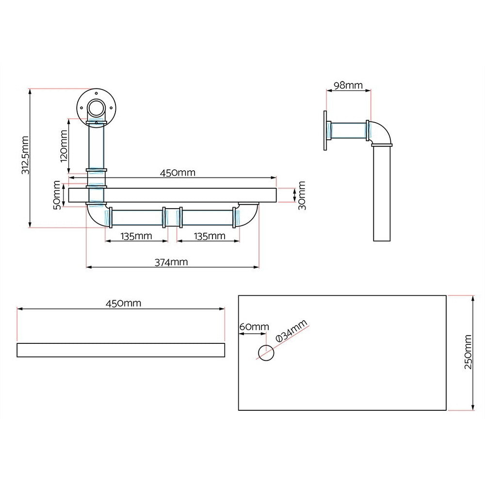 Kitchen & Bathroom DIY: Artiss Floating DIY Pipe Shelf Set of 2 - IVOR