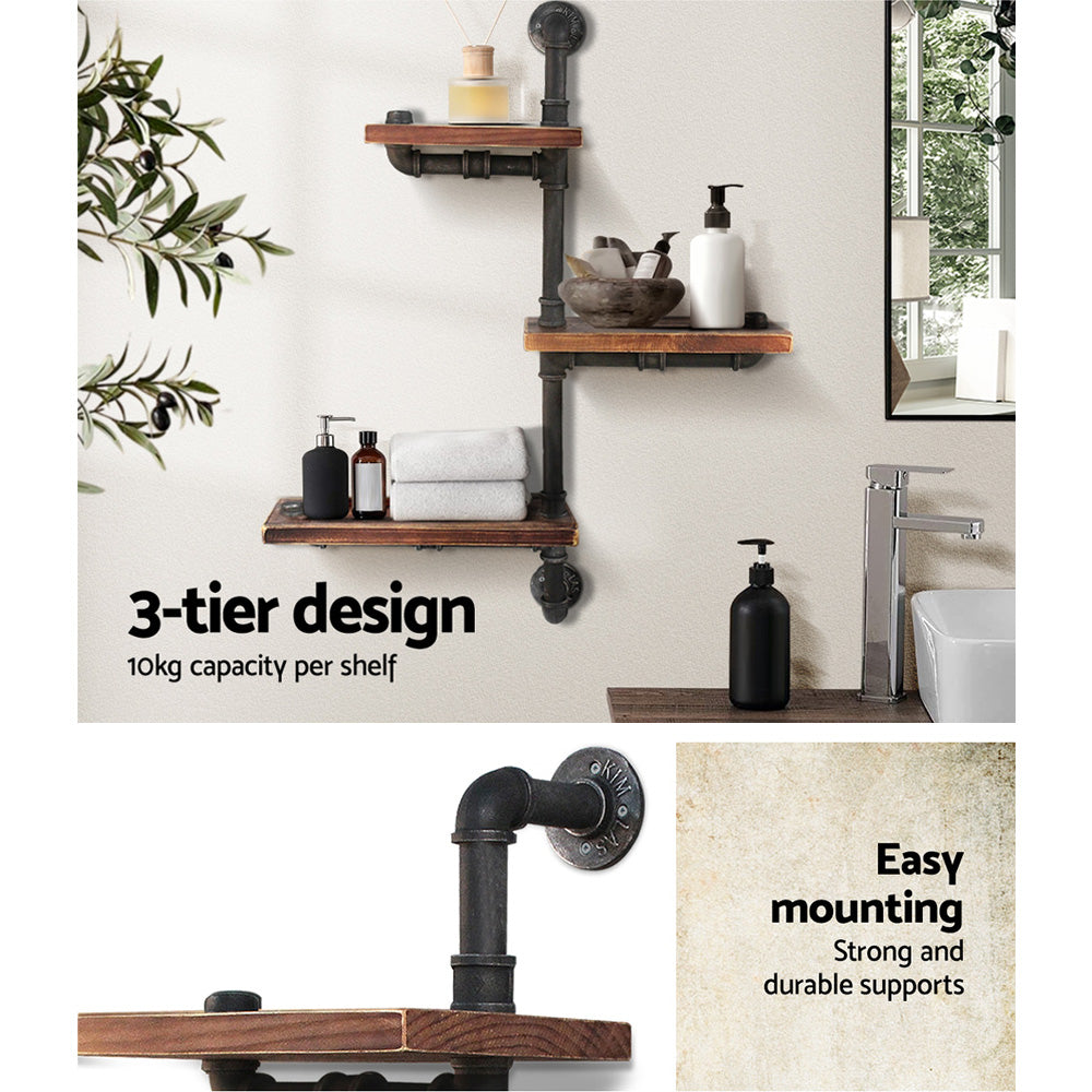Kitchen & Bathroom DIY: Artiss Floating DIY Pipe Shelf 3 Tiers - IVAN
