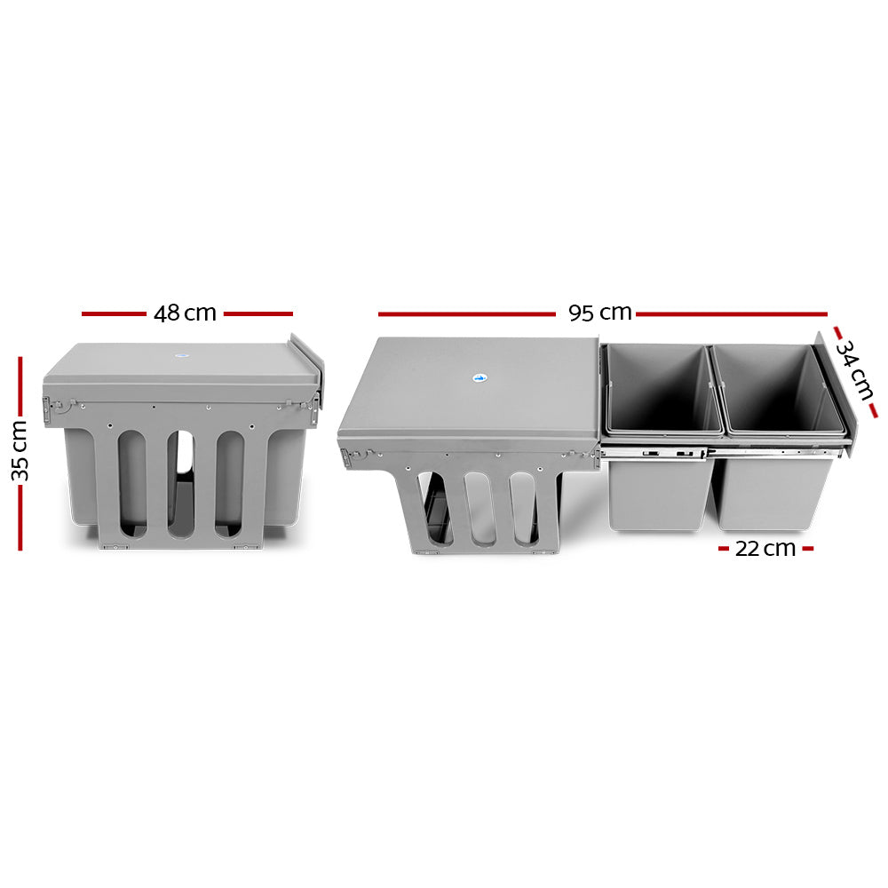 Pull Out Bins: Cefito Pull Out Bin Kitchen Double Basket 2X15L Grey