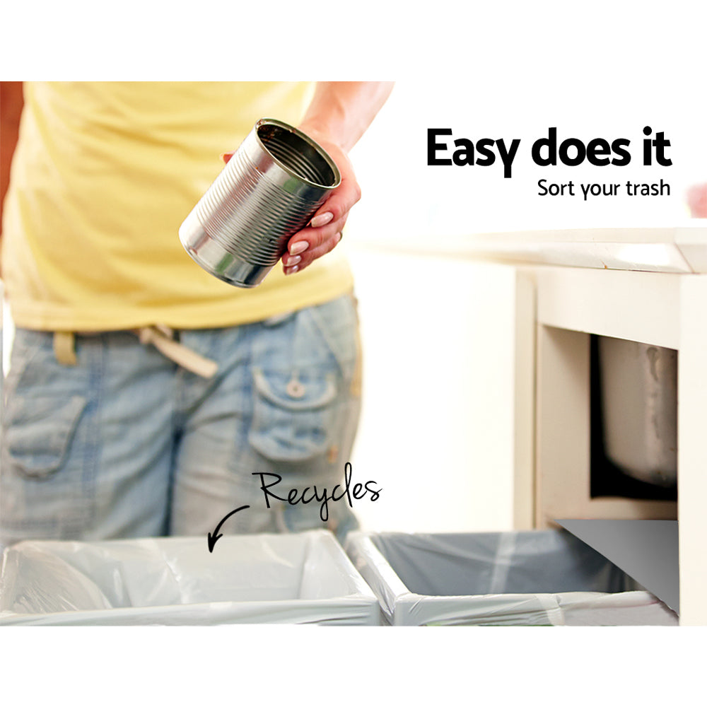 Pull Out Bins: Cefito Pull Out Bin Kitchen Double Basket 2X15L Grey