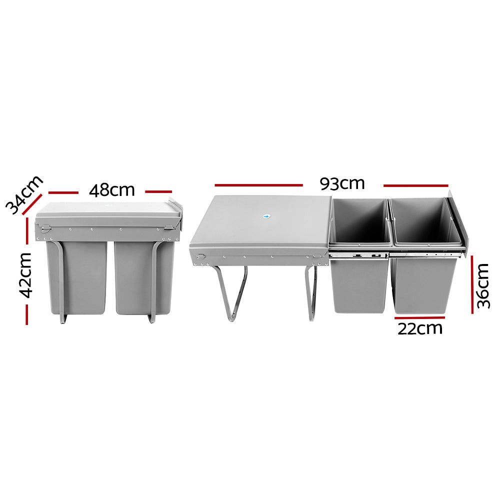 Pull Out Bins: Cefito Pull Out Bin Kitchen Double Basket 2X20L Grey