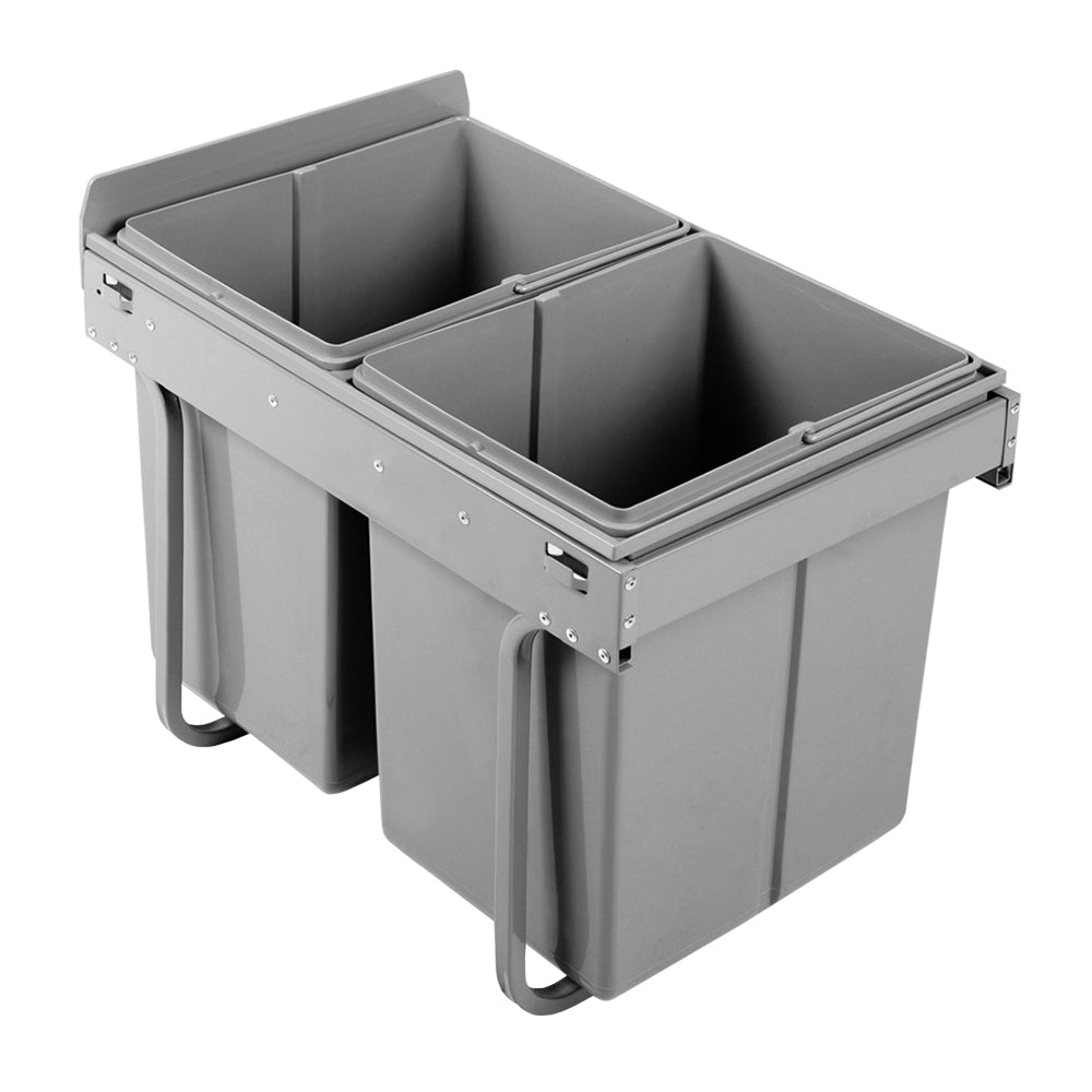 Pull Out Bins: Cefito Pull Out Bin Kitchen Double Basket 2X20L Grey