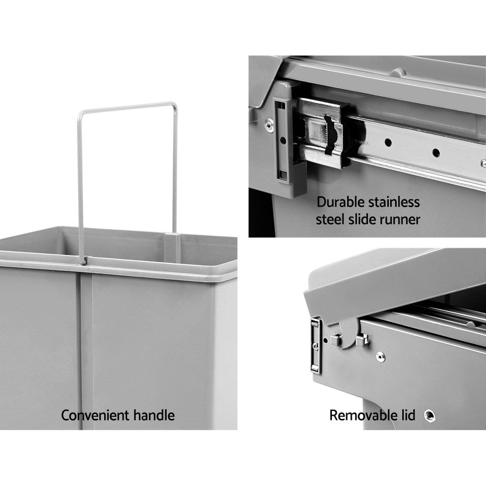 Pull Out Bins: Cefito Pull Out Bin Kitchen Double Basket 2X20L Grey