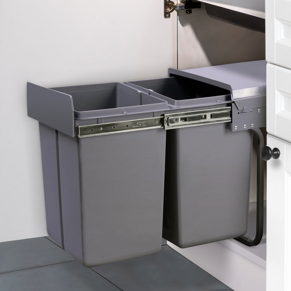 Pull Out Bins: Cefito Pull Out Bin Kitchen Double Basket 2X20L Grey