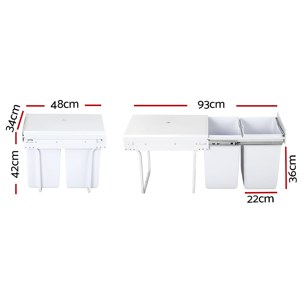 Pull Out Bins: Cefito Pull Out Bin Kitchen Double Basket 2X20L White