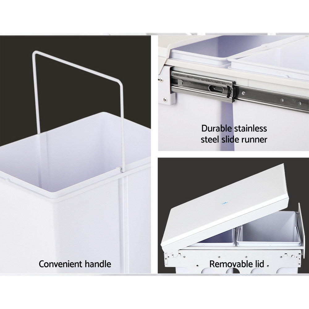 Pull Out Bins: Cefito Pull Out Bin Kitchen Double Basket 2X20L White
