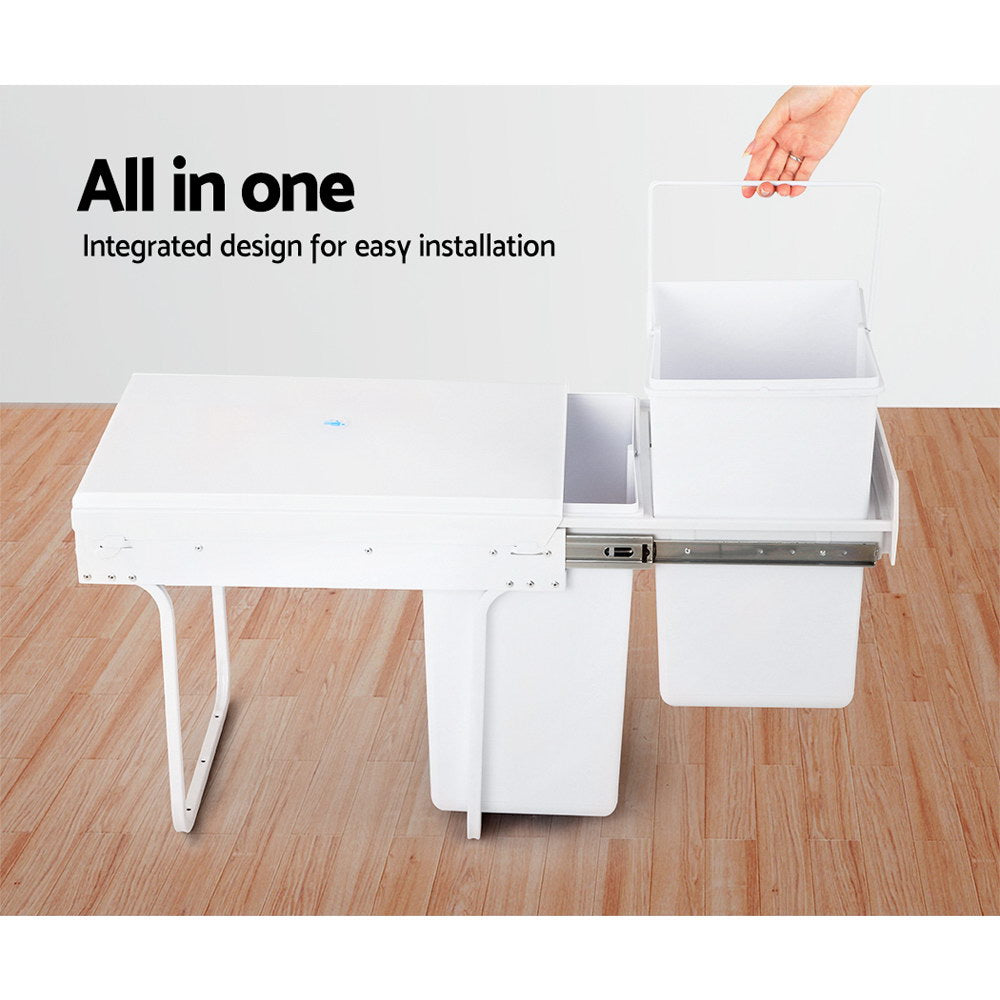 Pull Out Bins: Cefito Pull Out Bin Kitchen Double Basket 2X20L White