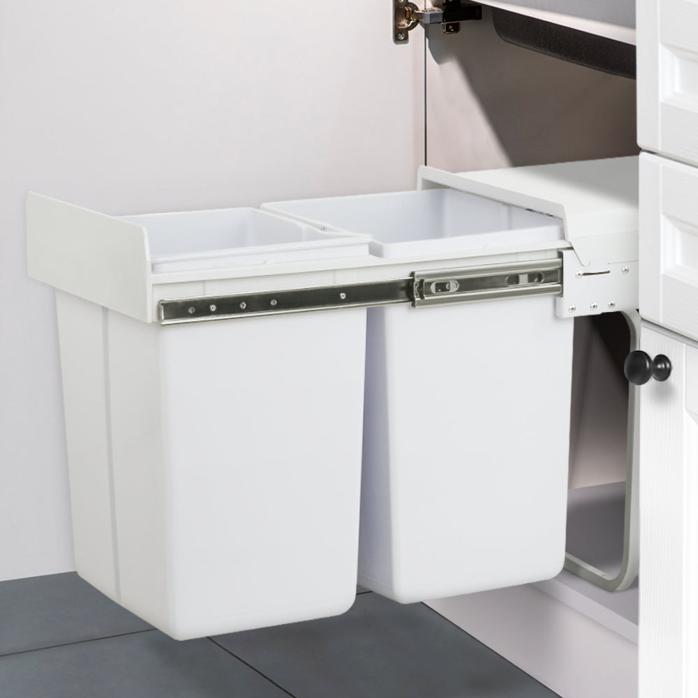 Pull Out Bins: Cefito Pull Out Bin Kitchen Double Basket 2X20L White