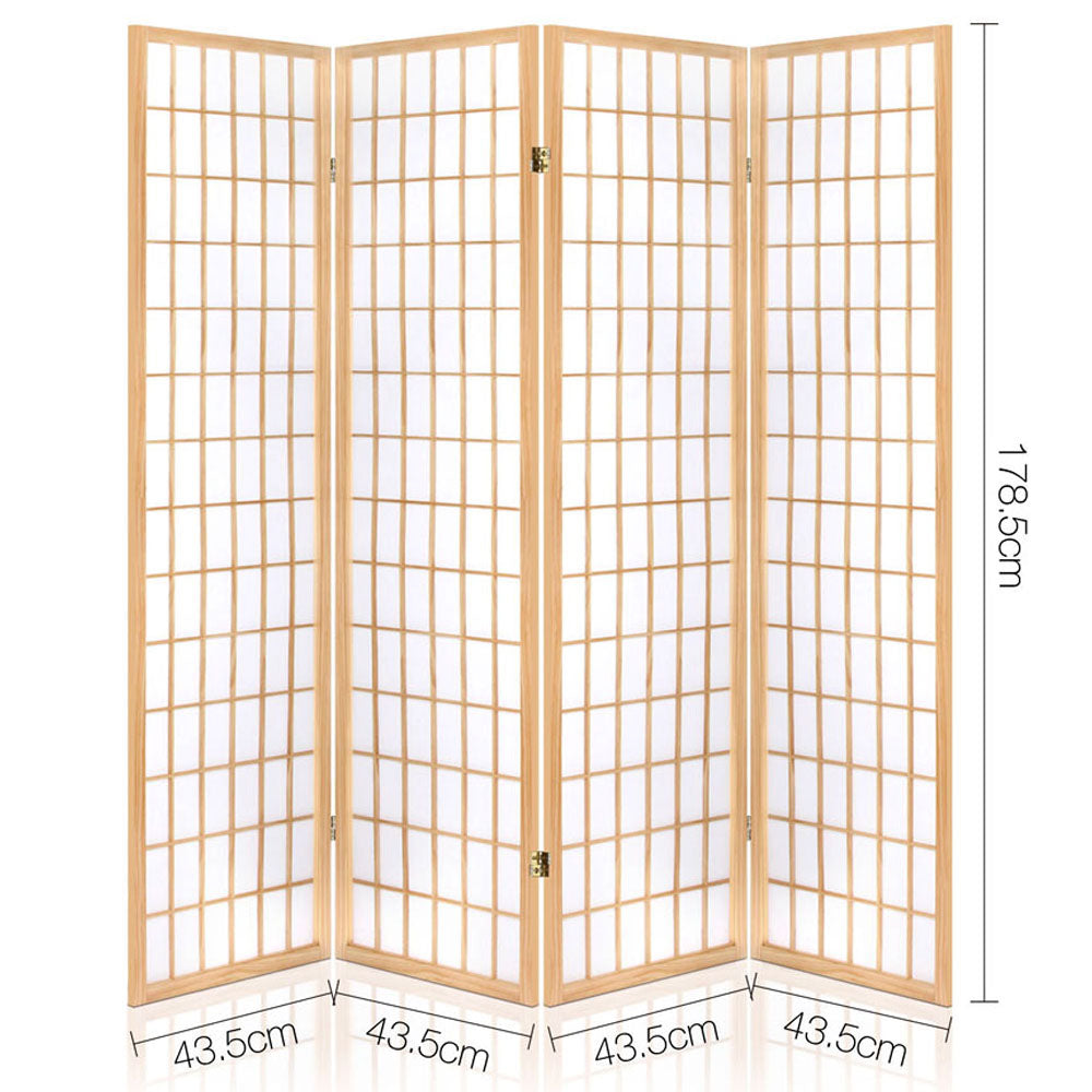 Room Dividers: Artiss 4 Panel Room Divider Screen 174x179cm Natural