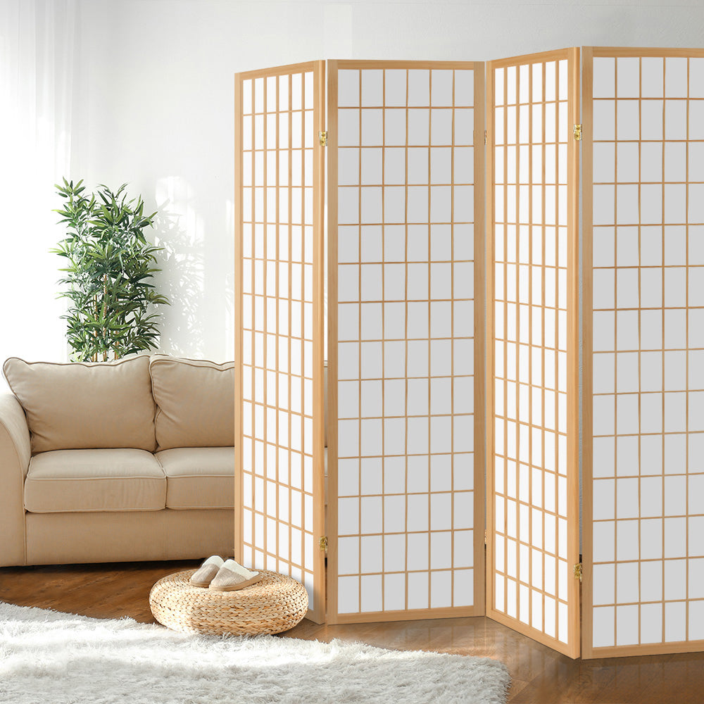 Room Dividers: Artiss 4 Panel Room Divider Screen 174x179cm Natural