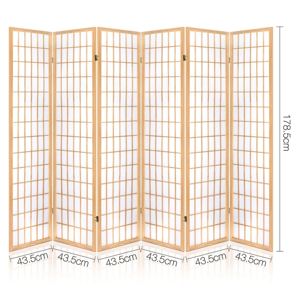 Room Dividers: Artiss 6 Panel Room Divider Screen 261x179cm Natural