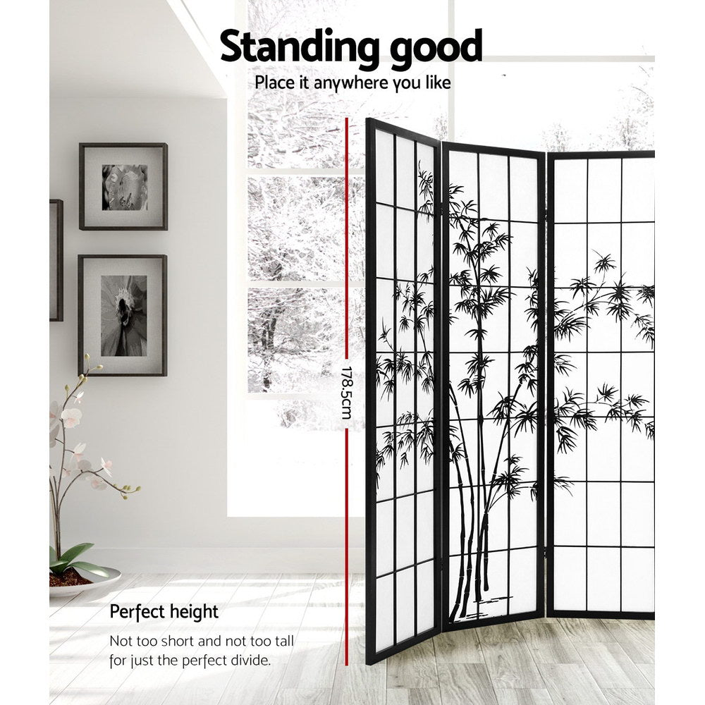 Room Dividers: Artiss 4 Panel Room Divider Screen 174x179cm Bamboo Black White
