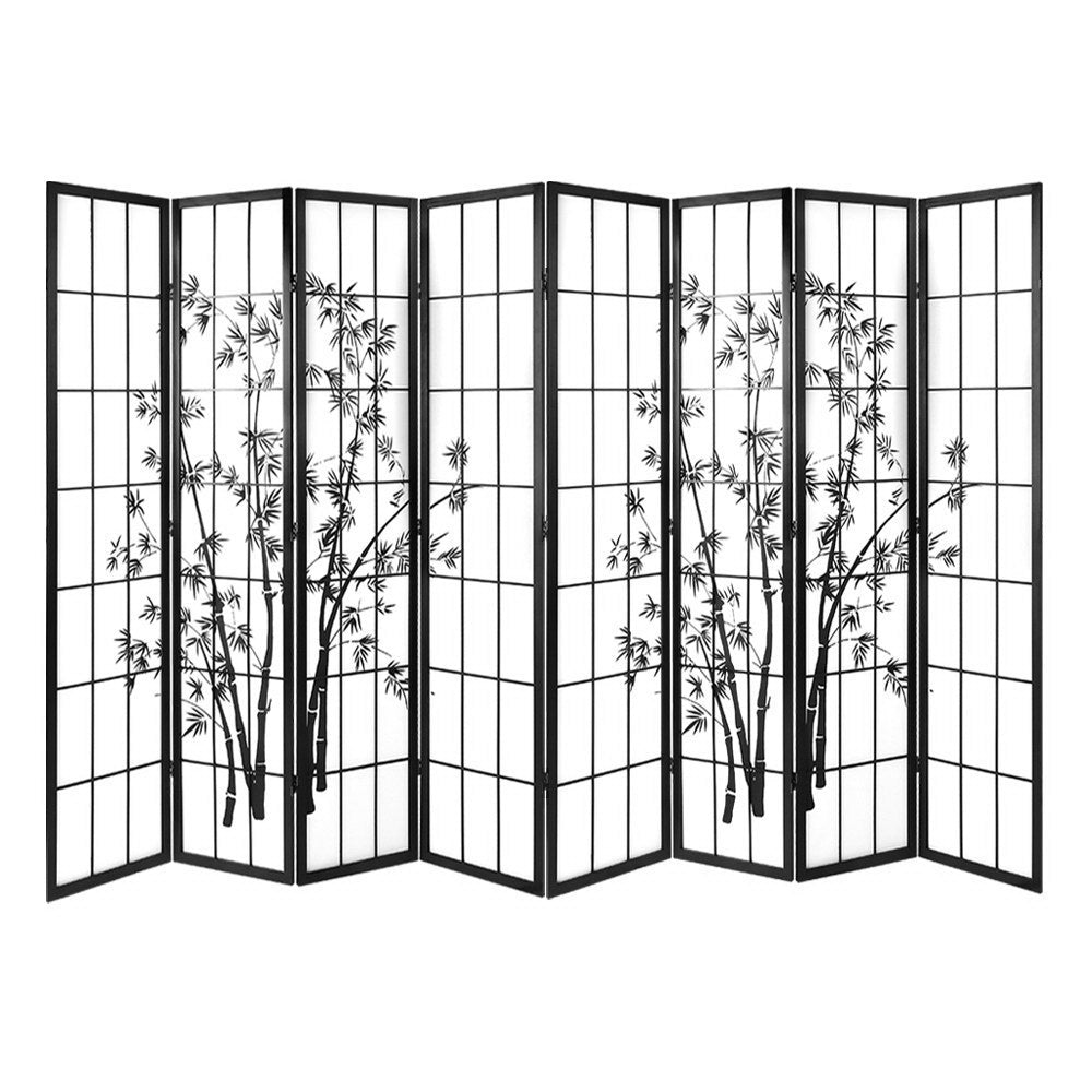 Room Dividers: Artiss 8 Panel Room Divider Screen 348x179cm Bamboo Black White