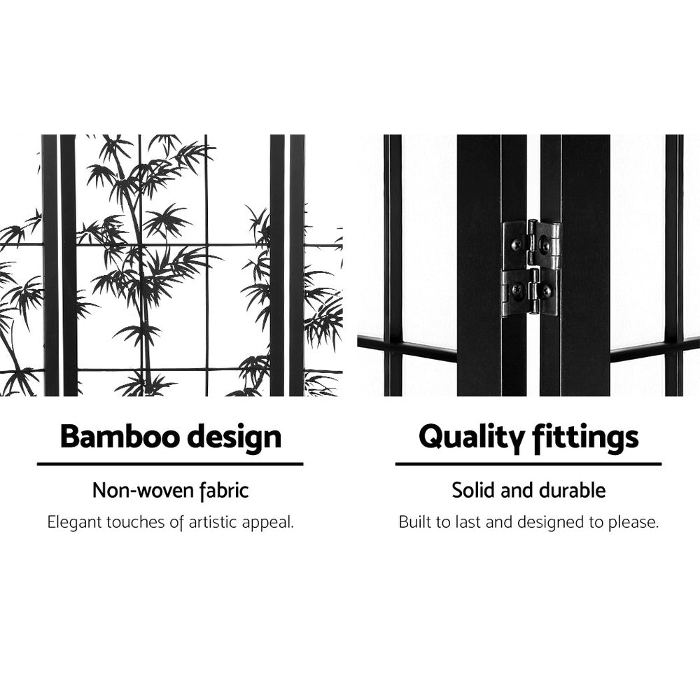 Room Dividers: Artiss 8 Panel Room Divider Screen 348x179cm Bamboo Black White
