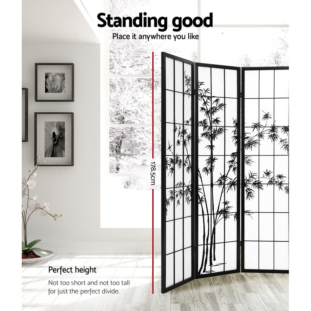 Room Dividers: Artiss 8 Panel Room Divider Screen 348x179cm Bamboo Black White