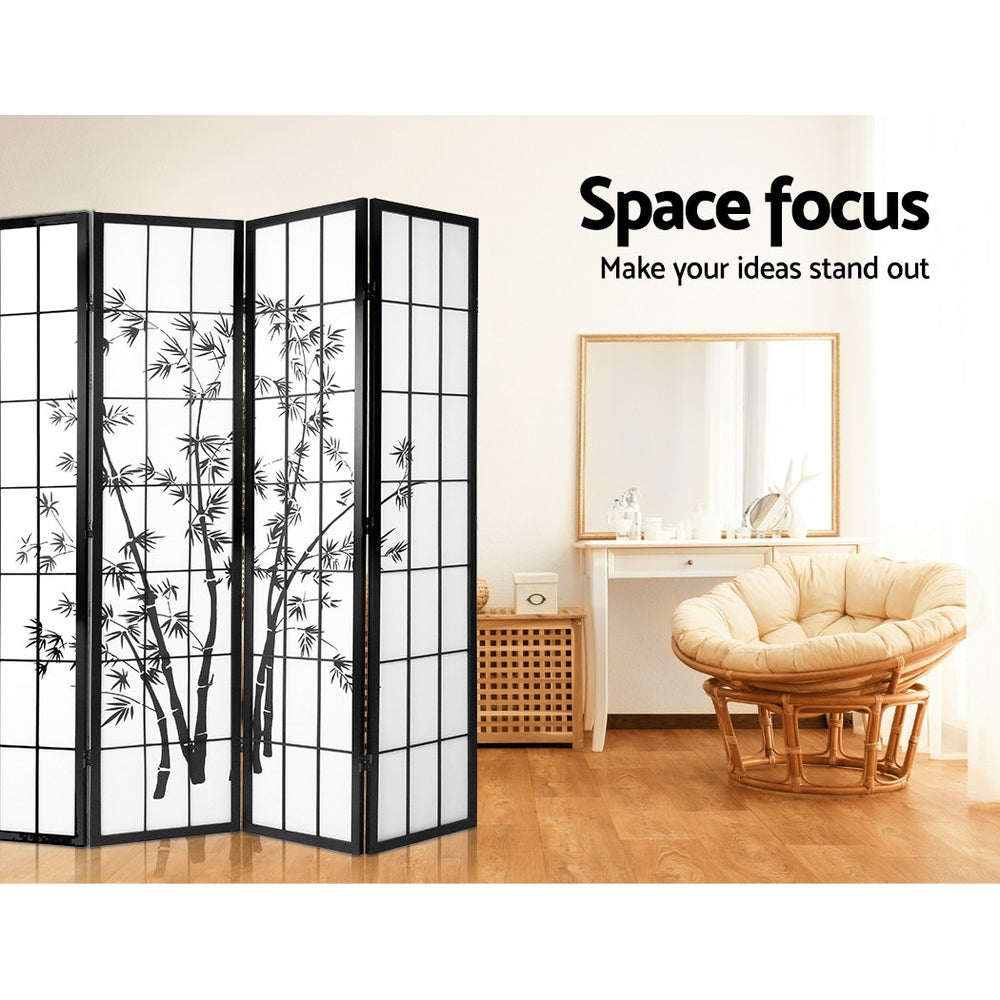 Room Dividers: Artiss 8 Panel Room Divider Screen 348x179cm Bamboo Black White