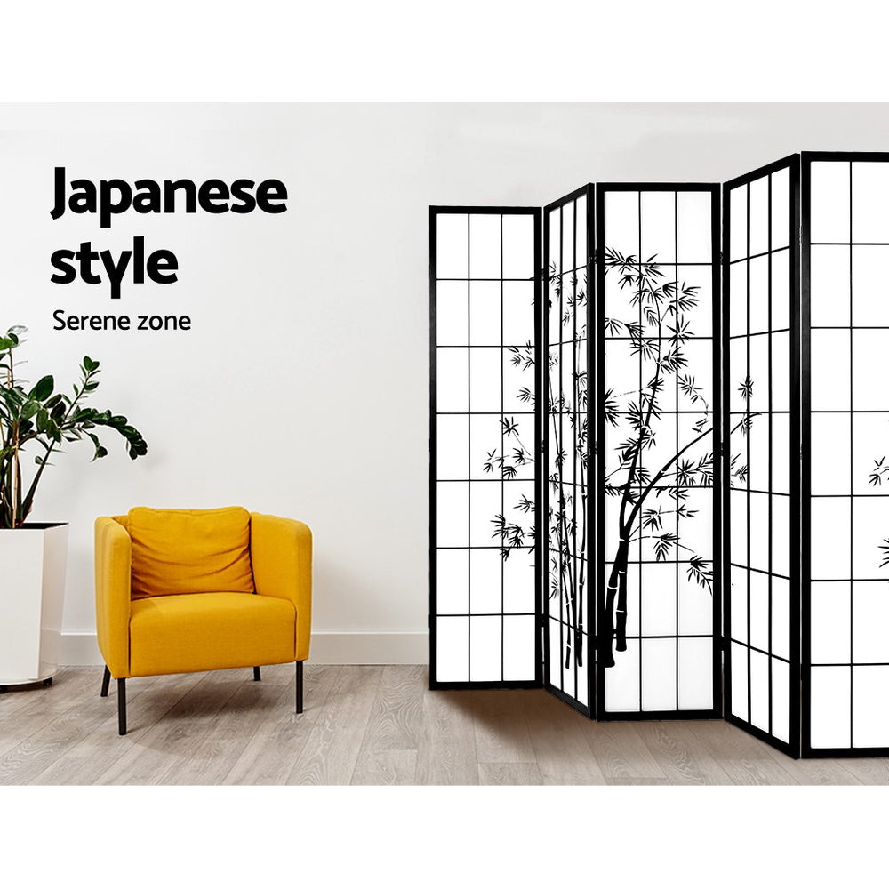 Room Dividers: Artiss 8 Panel Room Divider Screen 348x179cm Bamboo Black White