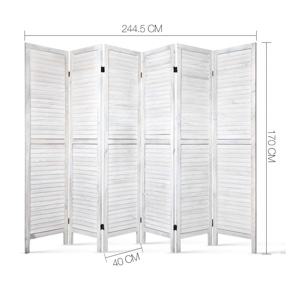 Room Dividers: Artiss 6 Panel Room Divider Screen 245x170cm Louver White