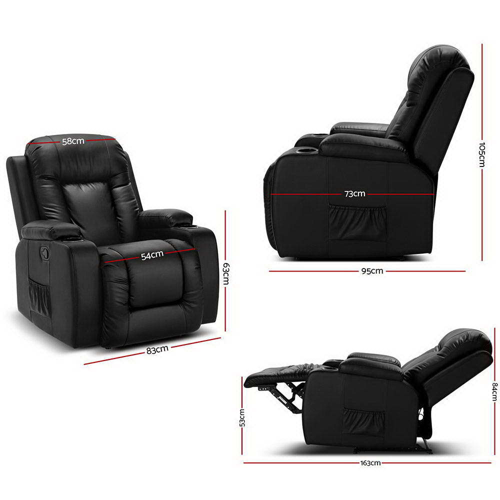 Massage Chairs: Artiss Recliner Chair Electric Heated Massage Chairs Faux Leather Cabin
