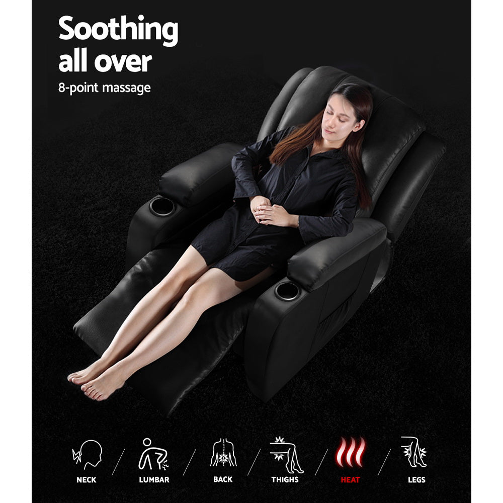 Massage Chairs: Artiss Recliner Chair Electric Heated Massage Chairs Faux Leather Cabin
