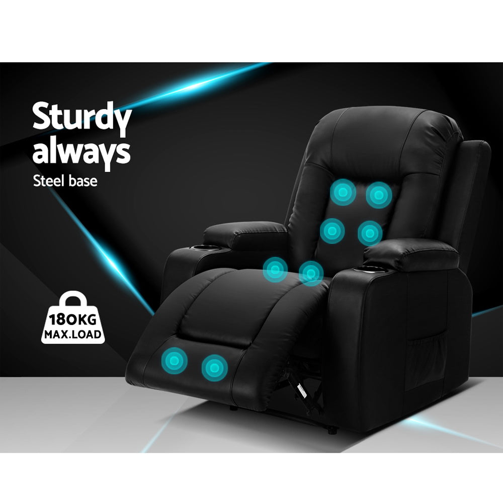 Massage Chairs: Artiss Recliner Chair Electric Heated Massage Chairs Faux Leather Cabin