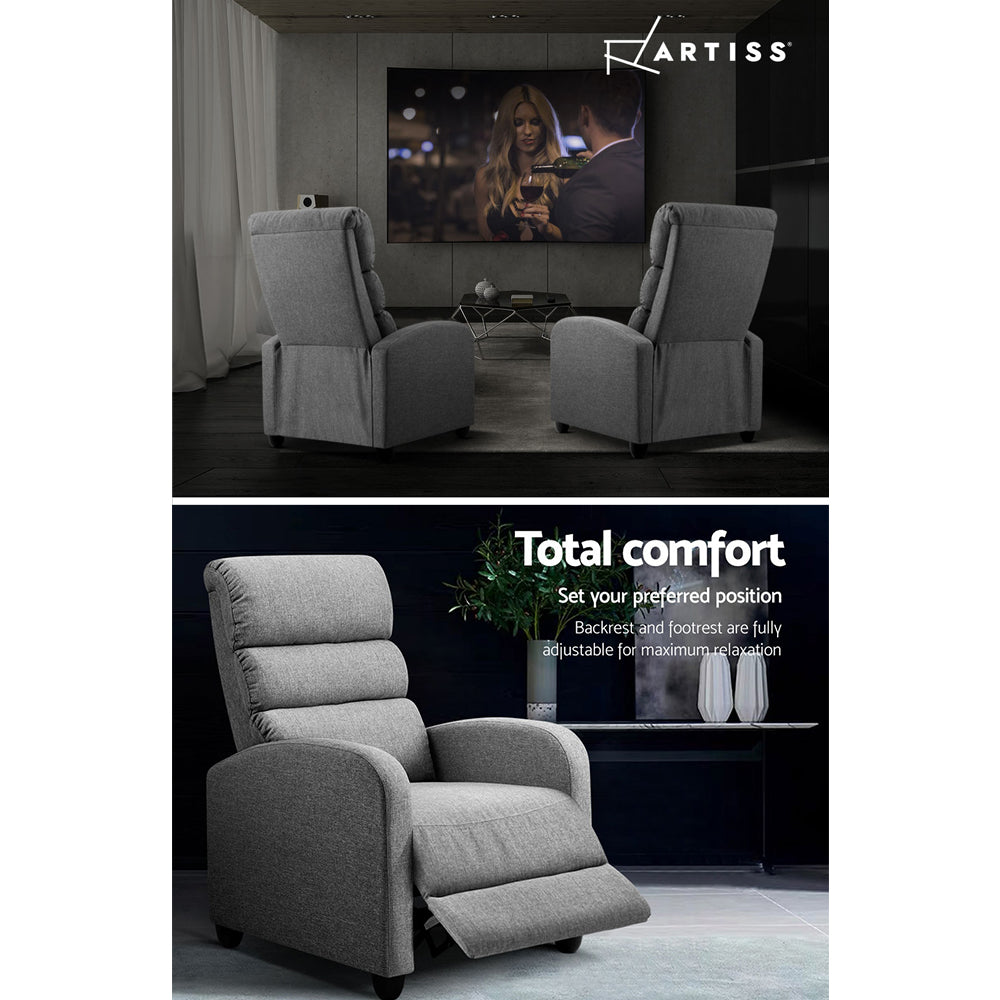 Arm Chairs & Recliners: Artiss Recliner Armchair Grey Fabric Bolivia