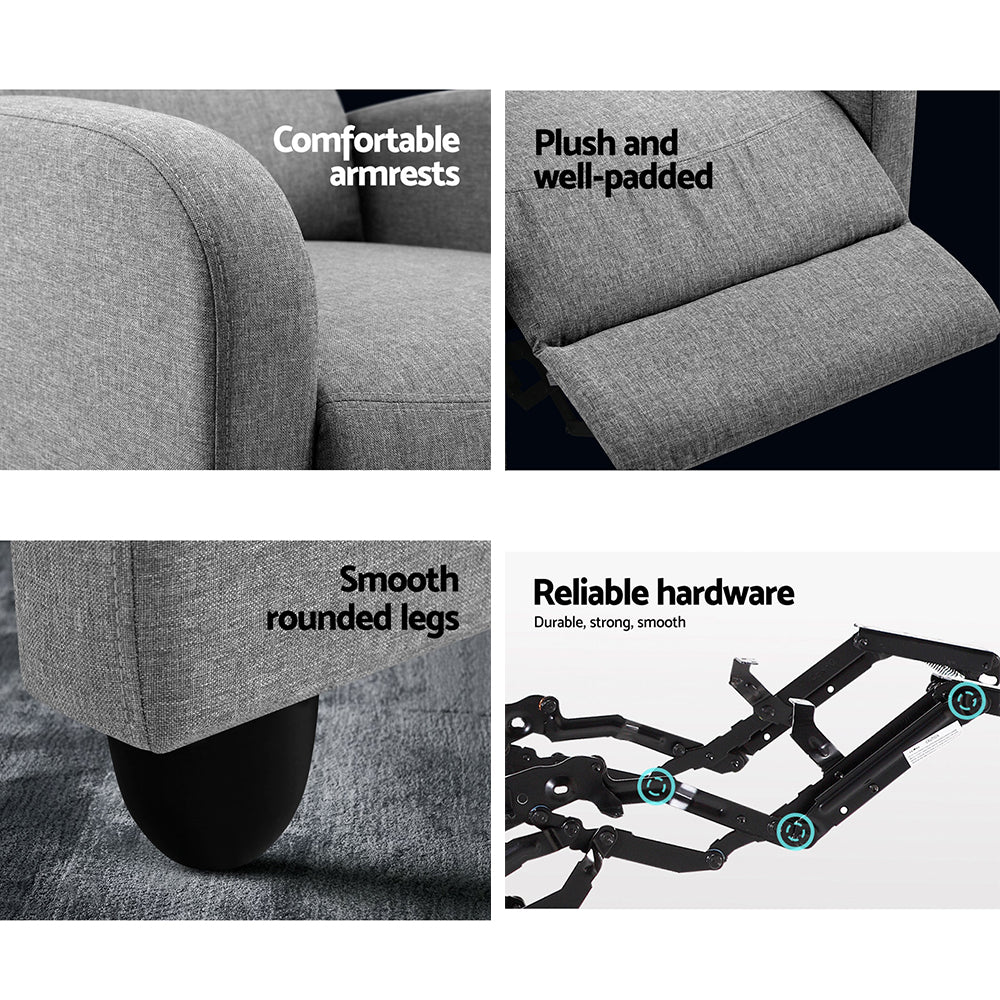 Arm Chairs & Recliners: Artiss Recliner Armchair Grey Fabric Bolivia