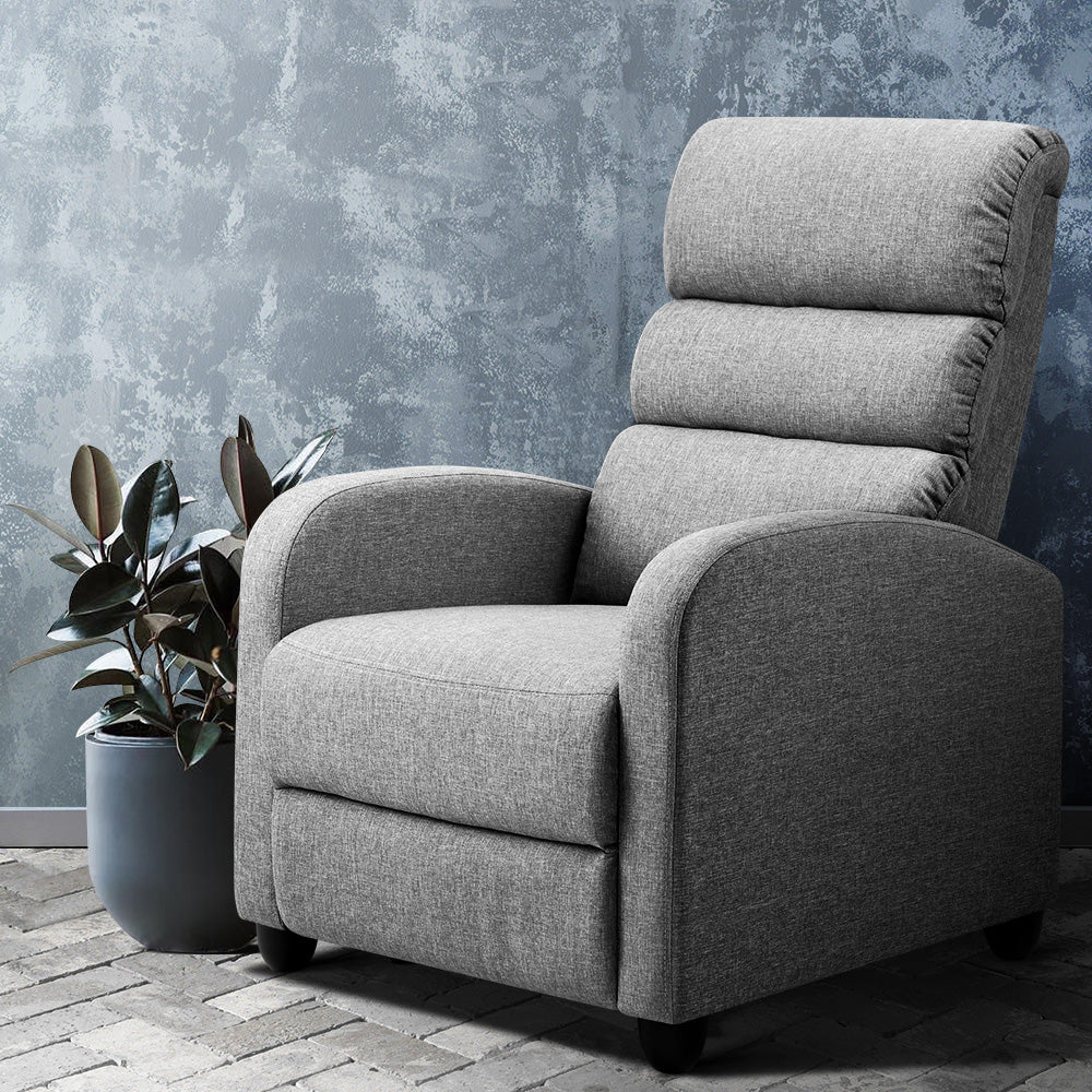 Arm Chairs & Recliners: Artiss Recliner Armchair Grey Fabric Bolivia